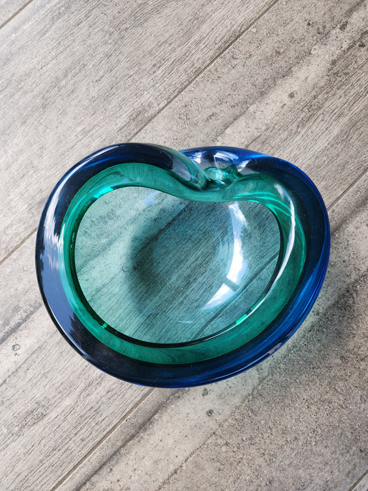 Vintage Mid Century Stunning Blue & Green Ashtray Flavio Poli Murano Sommerso