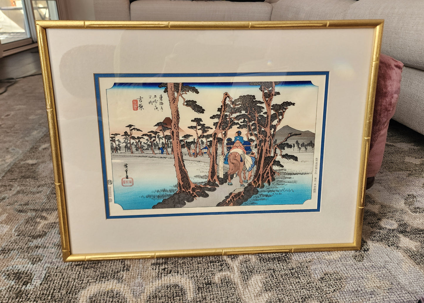 Japanese ukiyo-e woodblock print titled Yoshiwara: Mount Fuji on the Left by the artist Utagawa Hiroshige
