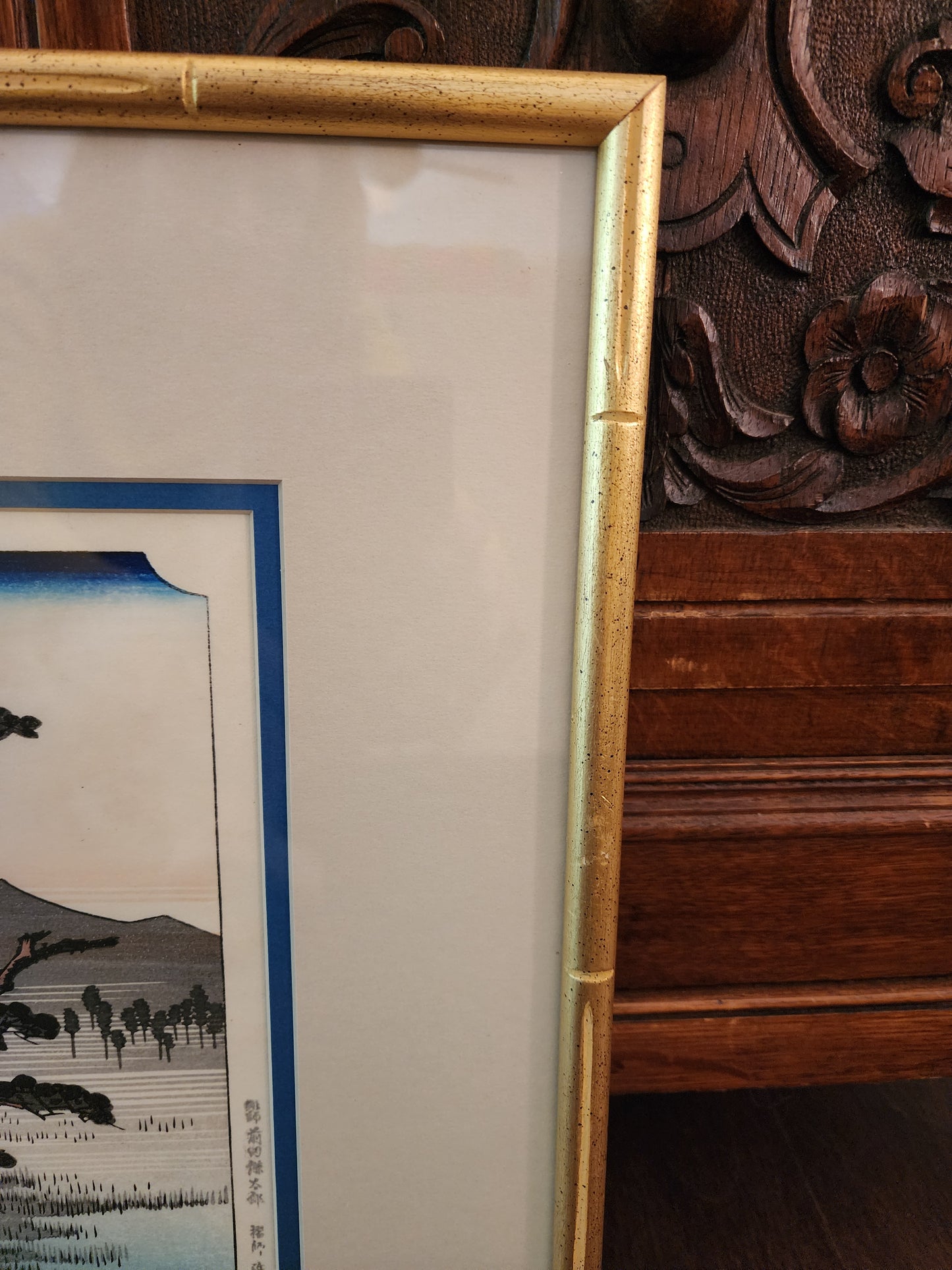 Japanese ukiyo-e woodblock print titled Yoshiwara: Mount Fuji on the Left by the artist Utagawa Hiroshige