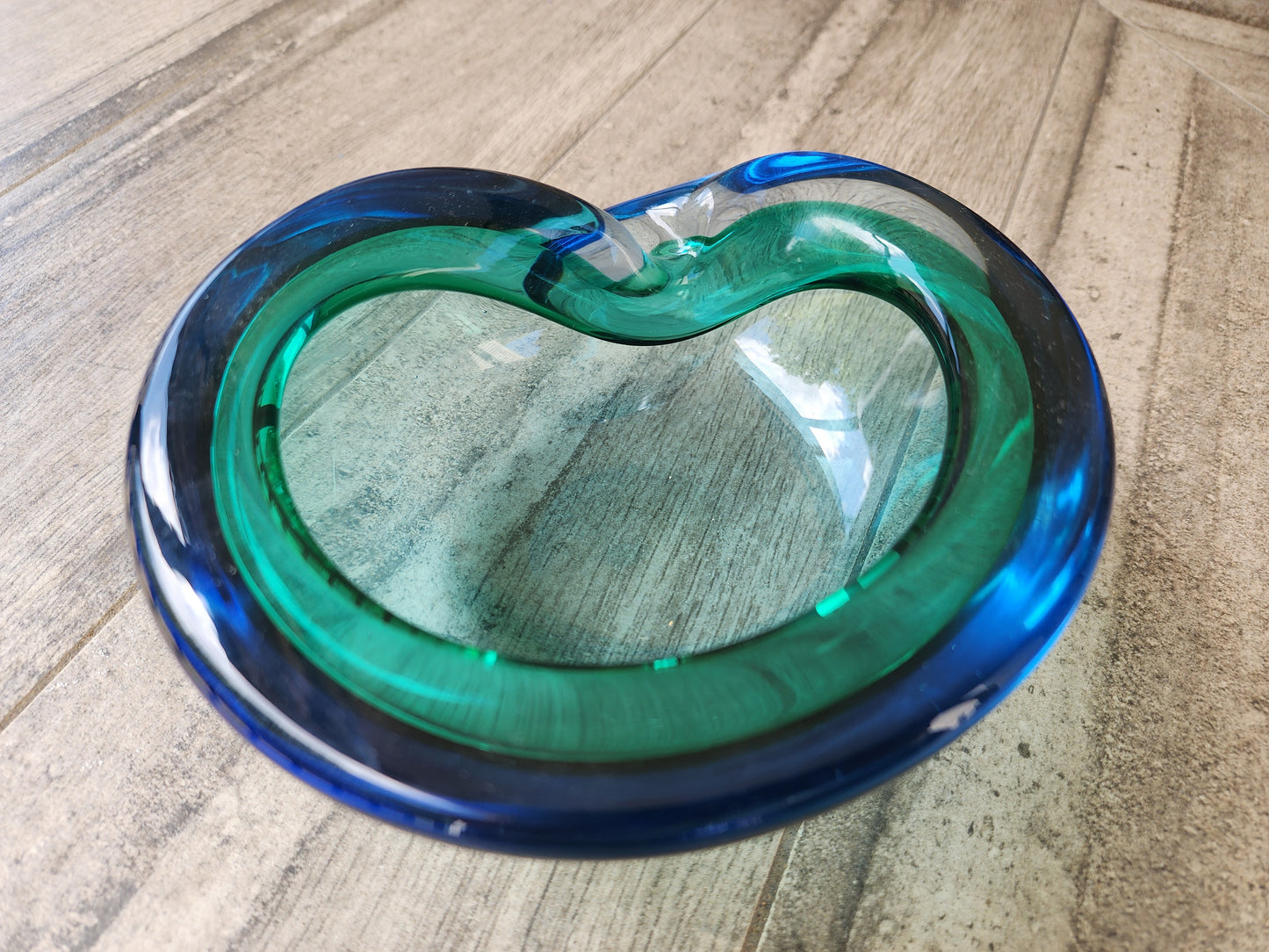 Vintage Mid Century Stunning Blue & Green Ashtray Flavio Poli Murano Sommerso