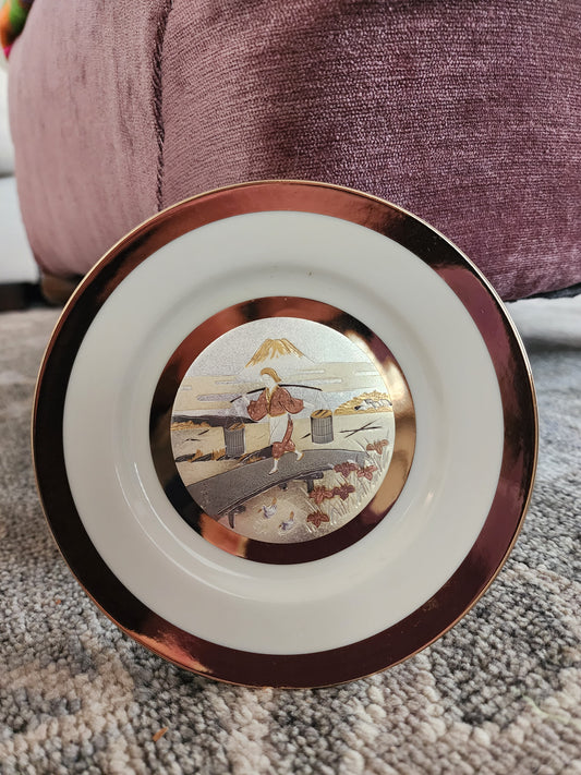 Vintage 24k Gold Edge Chokin Art Decorative Plate