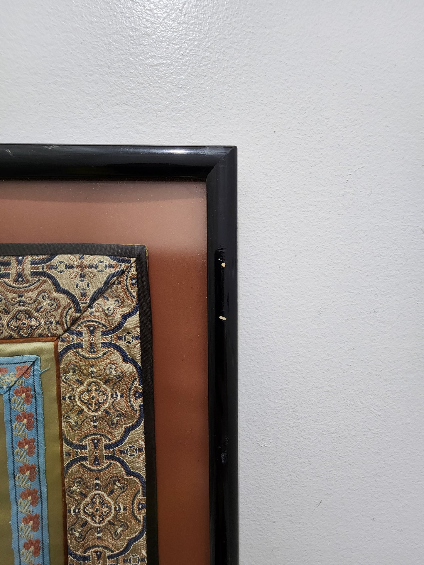 Chinese hand-embroidered silk tapestry panel, beautifully framed and matted