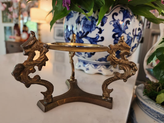 Solid Brass Mid-Century Modern 1970s Dragon Crystal Ball Orb Sphere Egg Stand