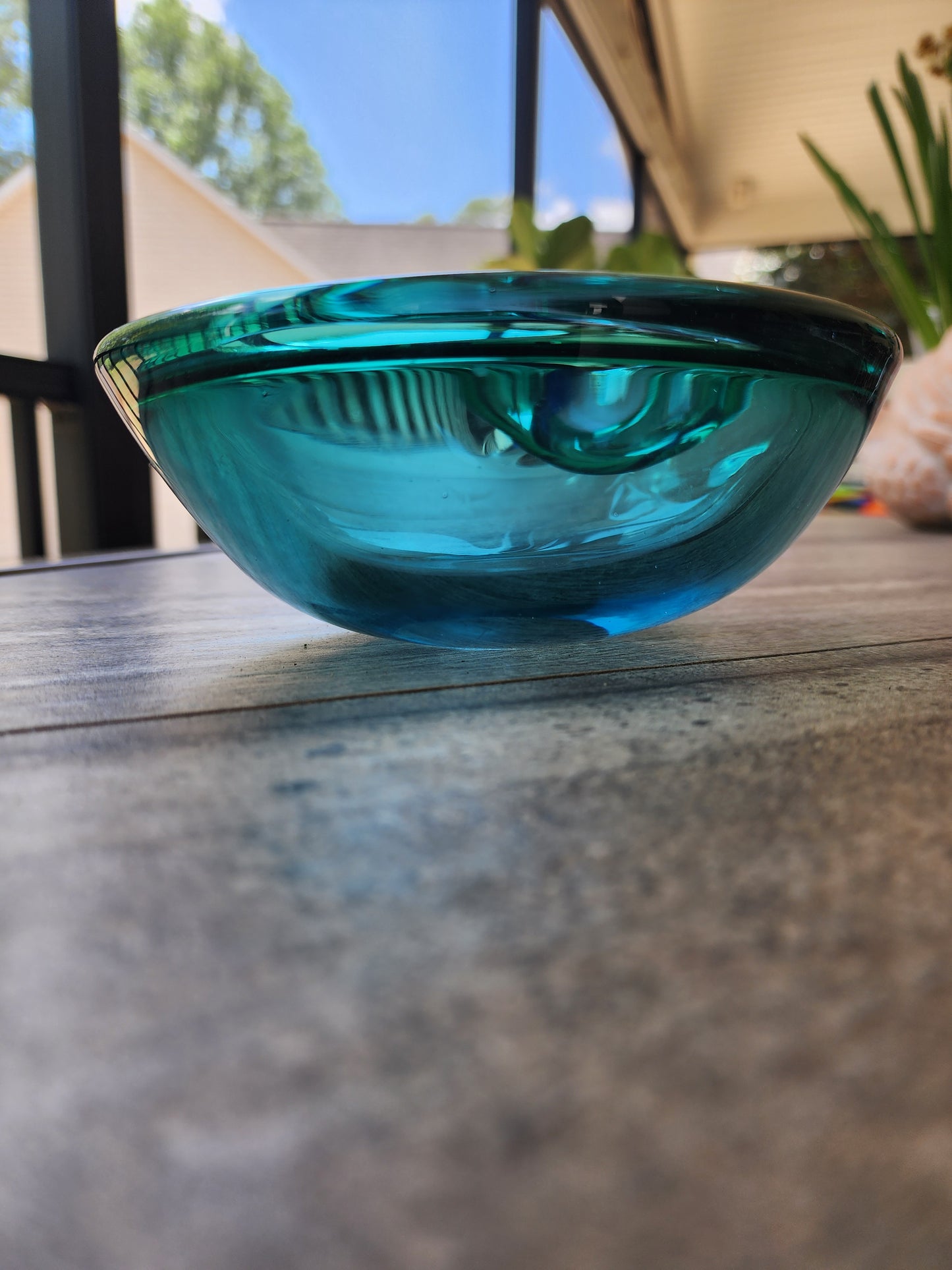 Vintage Mid Century Stunning Blue & Green Ashtray Flavio Poli Murano Sommerso